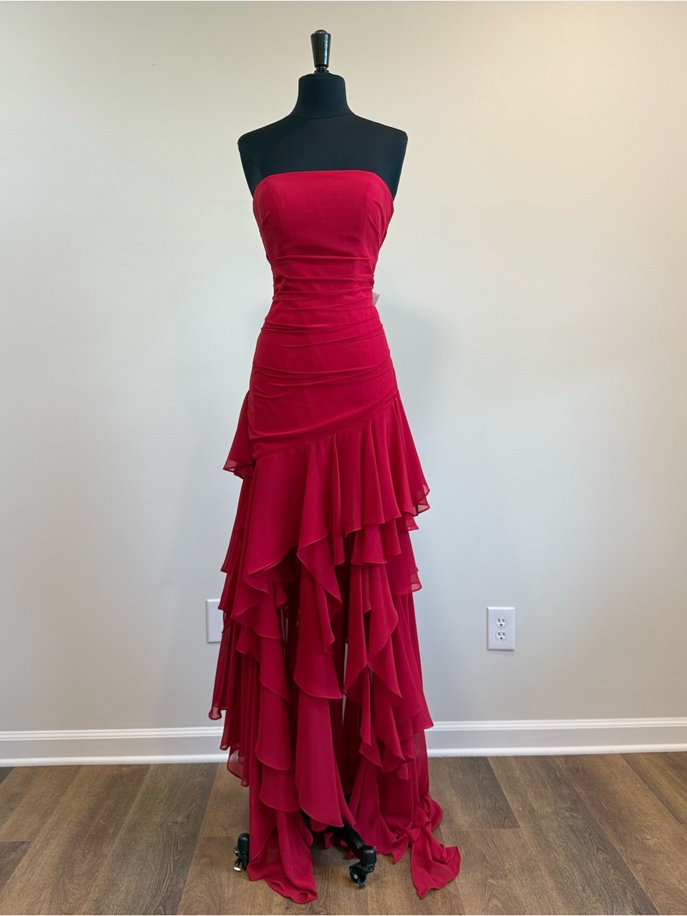 Alyce Paris Strapless Red Ruffled Prom Gown